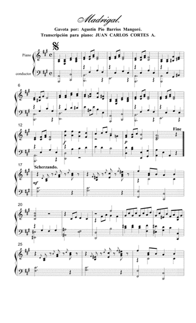 Madrigal. Gavota por Agustín Pío Barrios Mangoré (Nitsuga Mangoré) (arr. Juan Carlos Cortés Aguirre)