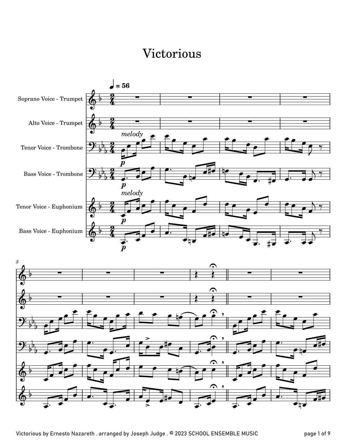 Victorious by Nazareth for Brass Quartet in Schools (arr. Joseph Judge)