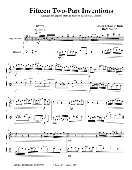 Bach: 15 Two-Part Inventions for English Horn & Bassoon (arr. James M. Guthrie, ASCAP)