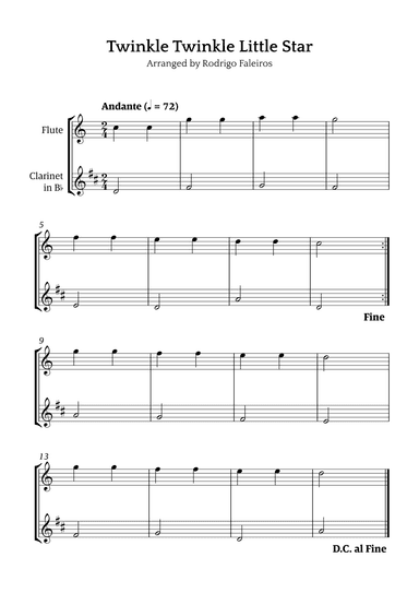 Twinkle Twinkle Little Star (for beginners) (arr. Rodrigo Faleiros)