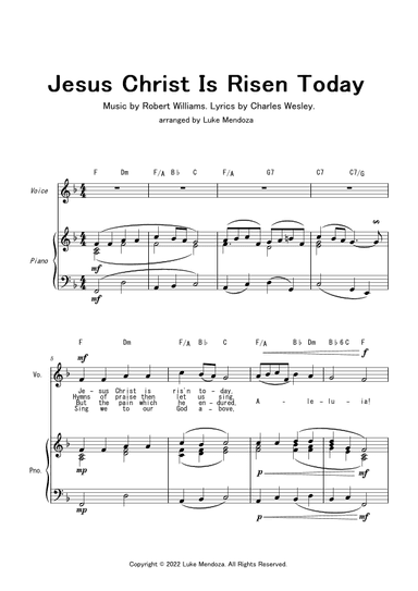 Jesus Christ is Risen Today (Piano and voice) (arr. Luke Mendoza)