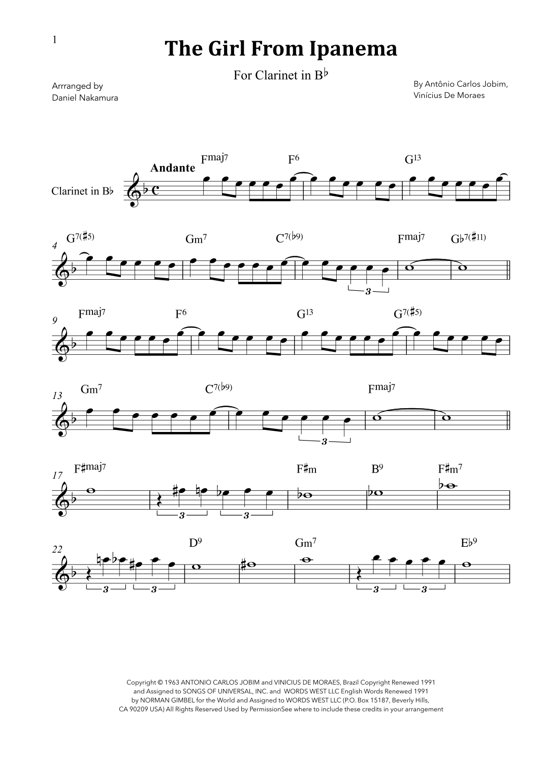 The Girl From Ipanema (garôta De Ipanema) (arr. Daniel Nakamura)