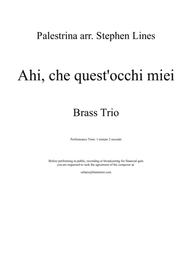Ahi, che quest'occhi miei - Brass Trio (arr. Stephen Lines)