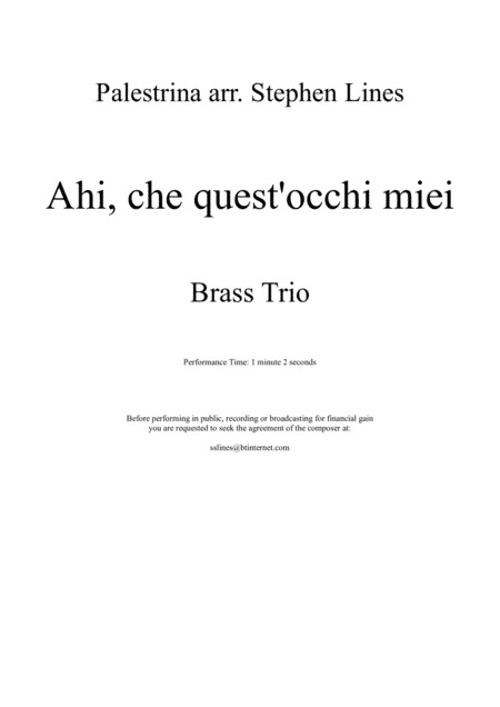 Ahi, che quest'occhi miei - Brass Trio (arr. Stephen Lines)