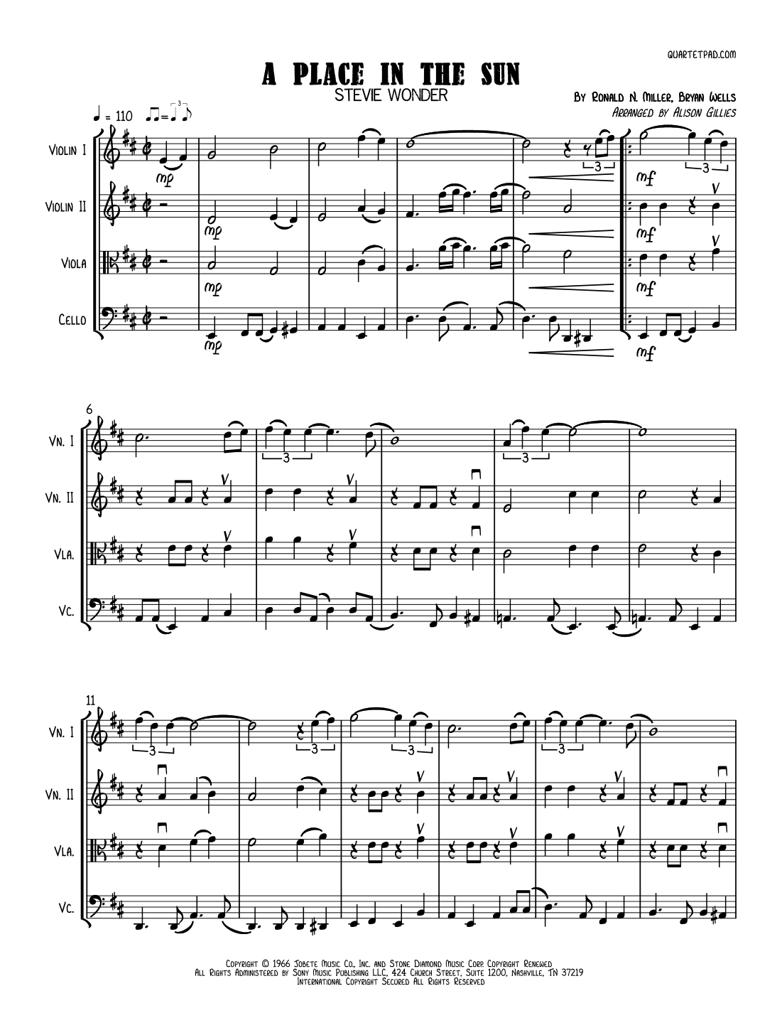 A Place In The Sun (arr. Alison Gillies)