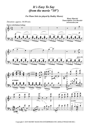 It's Easy To Say (fr 10) (arr. Uwe Roessler / Rössler / Rassler)