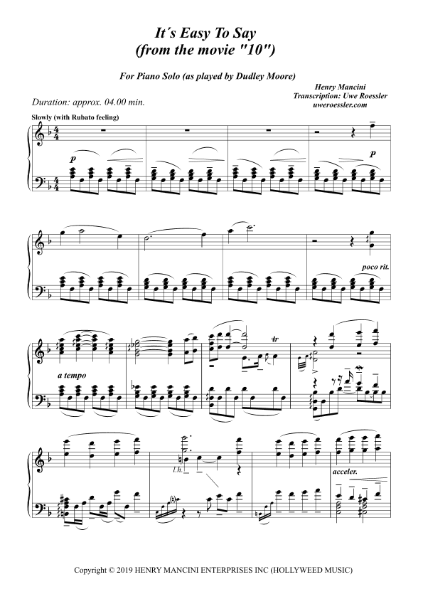 It's Easy To Say (fr 10) (arr. Uwe Roessler / Rössler / Rassler)