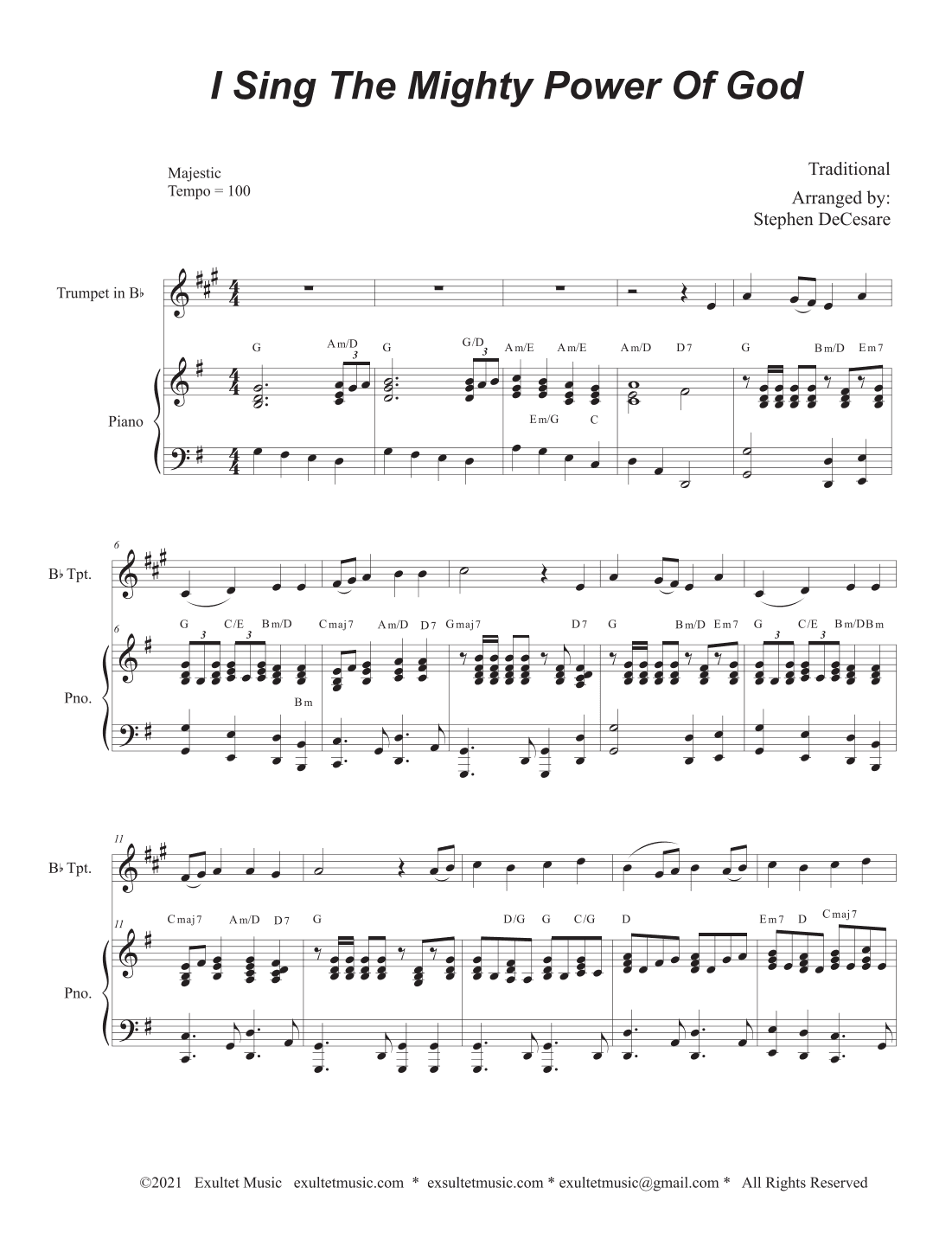 I Sing The Mighty Power Of God (Bb-Trumpet solo - Piano accompaniment) (arr. Stephen DeCesare)