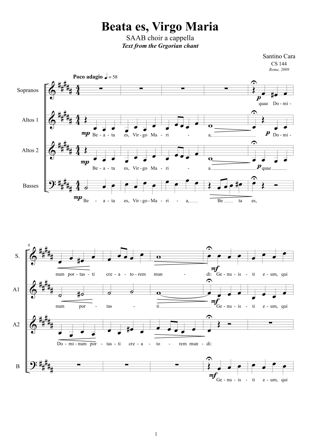 Beata es, Virgo Maria - Sacred Motet for Choir SAAB a cappella