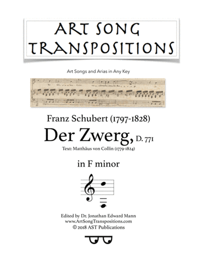 SCHUBERT: Der Zwerg, D. 771 (transposed to F minor) (arr. ArtSongTranspositions.com)