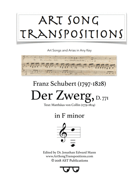 SCHUBERT: Der Zwerg, D. 771 (transposed to F minor) (arr. ArtSongTranspositions.com)