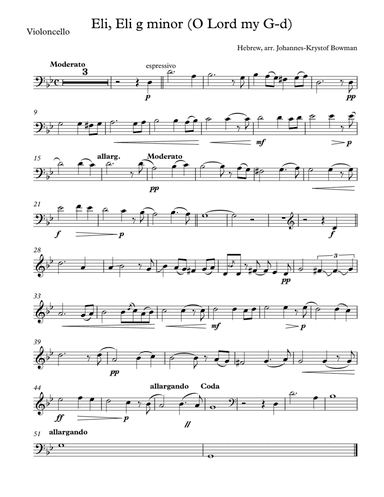 Eli, Eli, shelo yigamer leolam (Cello & Piano) (arr. Johannes Bowman (BowString Music))