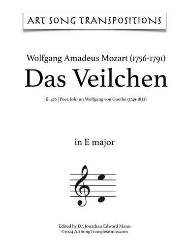 MOZART: Das Veilchen, K. 476 (transposed to E major) (arr. ArtSongTranspositions.com)