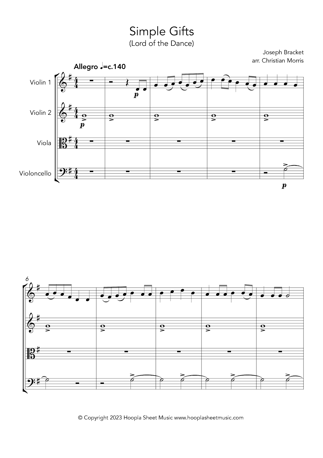 Simple Gifts (Lord of the Dance) (arr. Christian Morris)