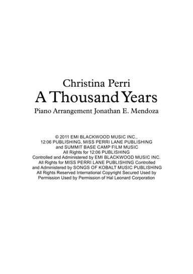A Thousand Years (arr. Jonathan Mendoza)