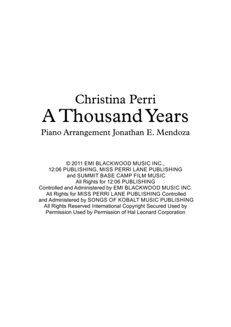 A Thousand Years (arr. Jonathan Mendoza)