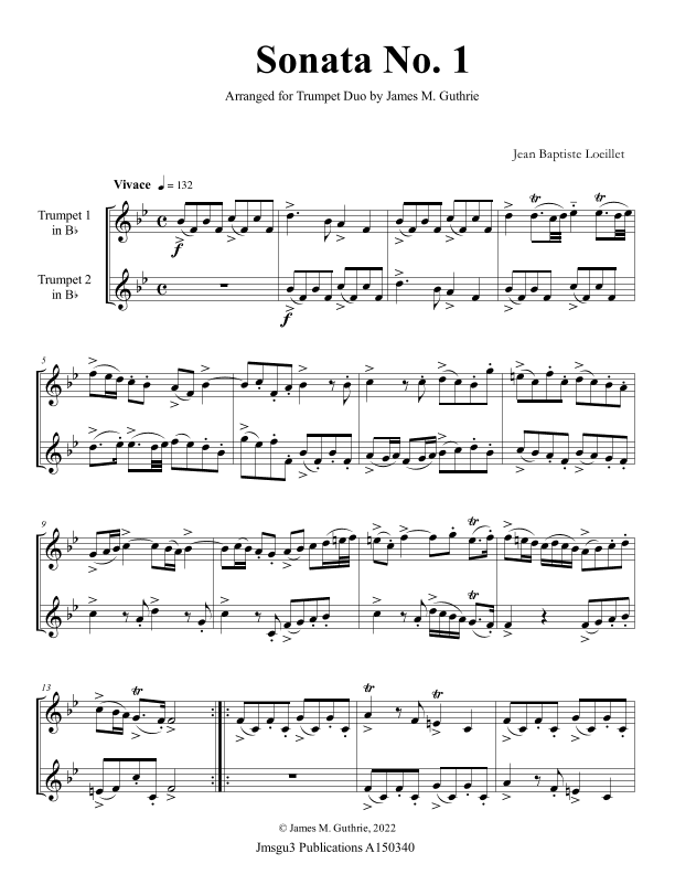 Loeillet: Six Sonatas Op. 5 No. 2 Complete for Trumpet Duo (arr. James M. Guthrie)