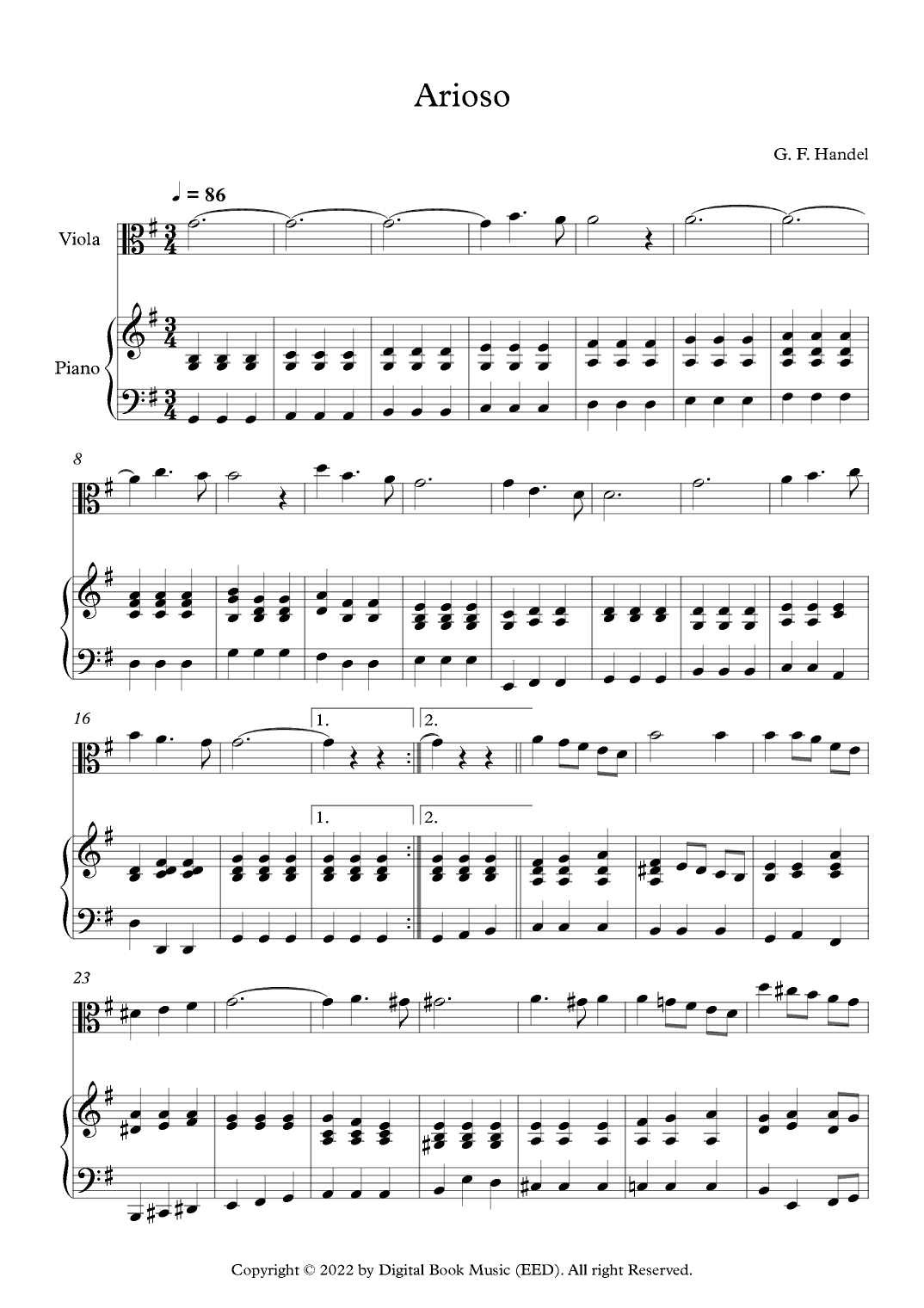 Arioso - George Frideric Handel (Viola + Piano) (arr. Digital Book Music)