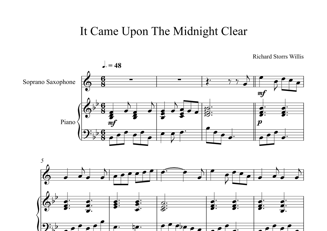 It Came Upon The Midnight Clear - Richard Storrs Willis (Soprano Sax + Piano) (arr. Digital Book Music)