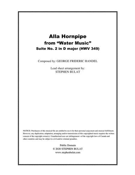 Alla Hornpipe (from "Water Music") (Handel) - Lead sheet (key of E) (arr. Stephen Bulat)