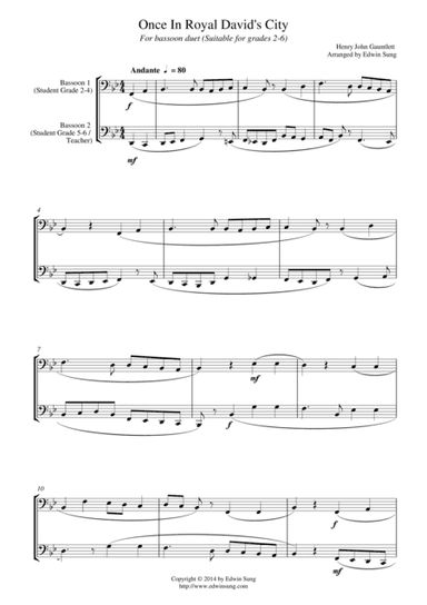 Once In Royal David’s City (for bassoon duet, suitable for grades 2-6) (arr. Edwin Sung)