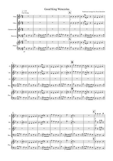 Good King Wenceslas (Jazzy Style!) for Wind Quartet (arr. David Burndrett)