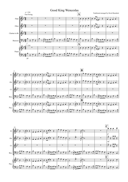 Good King Wenceslas (Jazzy Style!) for Wind Quartet (arr. David Burndrett)