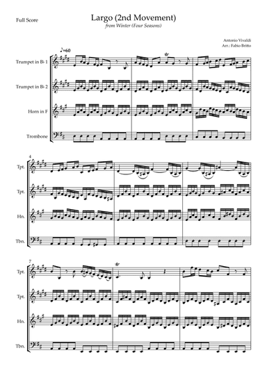 Largo from Winter (Antonio Vivaldi) for Brass Quartet (arr. Fabio Britto)