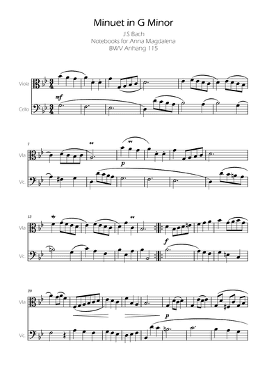 Minuet in G minor BWV Anh. 115 - Bach - Viola and Cello (arr. Ygor Nunes Silva)