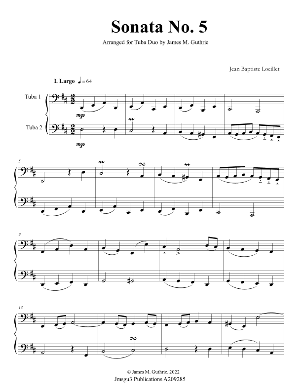 Loeillet: Sonata No. 5 for Tuba Duo (arr. James M. Guthrie)