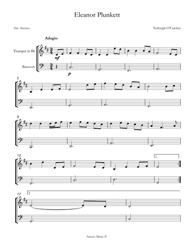 turlough'o carolan eleanor plunkett Trumpet and Bassoon sheet music (arr. Arezzo Music)