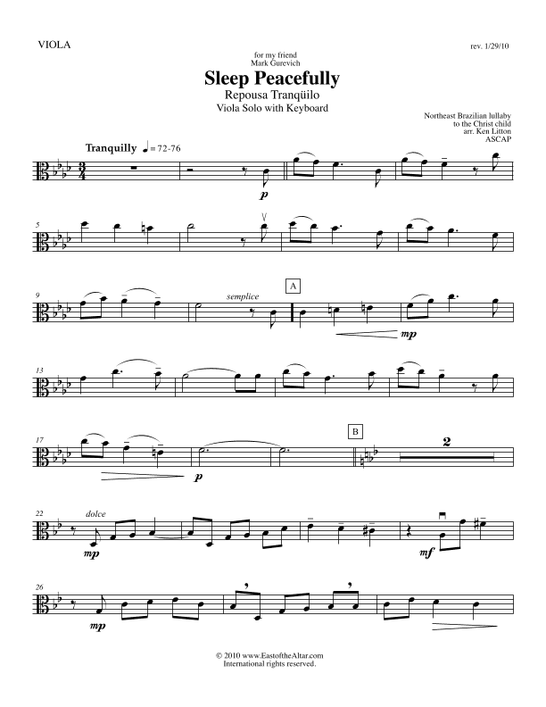 Repousa Tranqüilo (Sleep Peacefully) VLA PART (arr. Ken Litton)