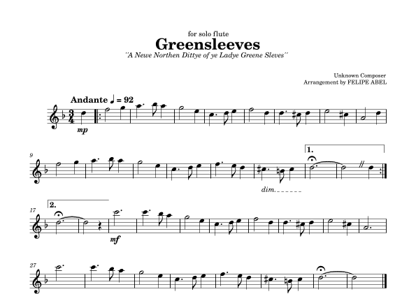 Greensleeves for Flute (arr. Felipe Abel)