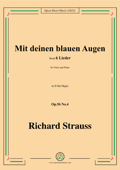 Richard Strauss-Mit deinen blauen Augen,in D flat Major (arr. OSM Press)