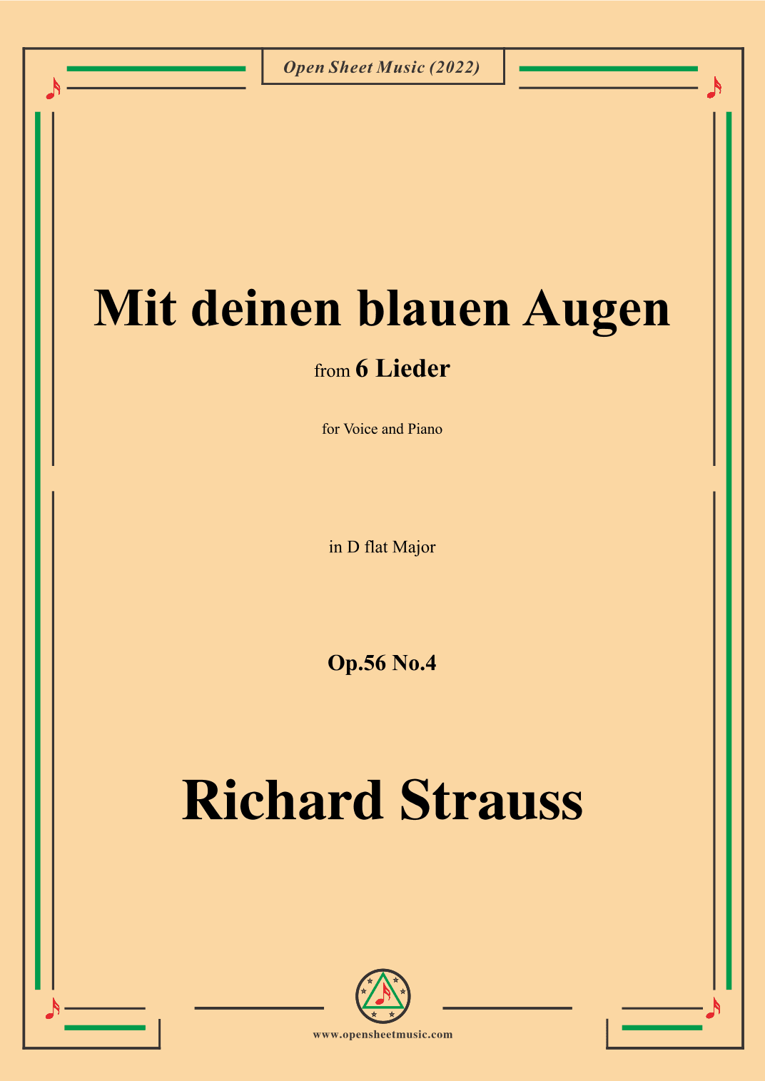 Richard Strauss-Mit deinen blauen Augen,in D flat Major (arr. OSM Press)