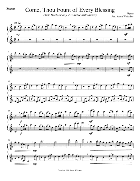 Come, Thou Fount of Every Blessing (Flute Duet) (arr. Karen Weirather)