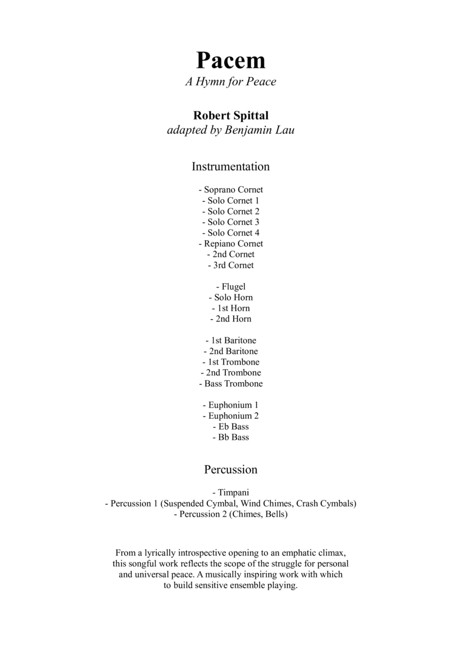 Pacem (A Hymn for Peace) for Brass Band (arr. Benjamin Lau)