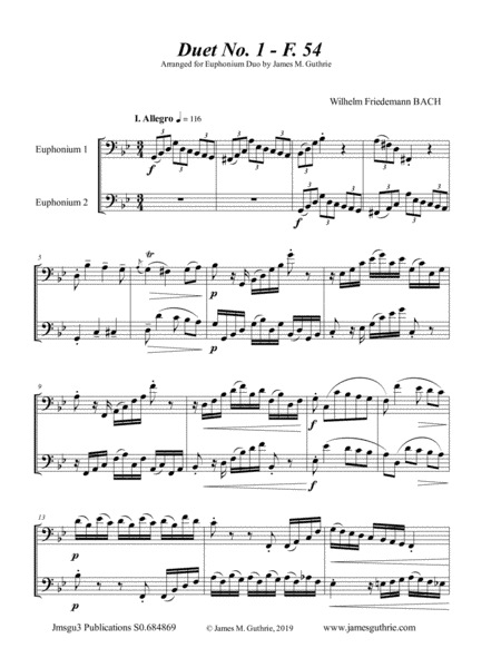 WF Bach: The Six Duets Complete for Euphonium Duo (arr. James M. Guthrie, ASCAP)