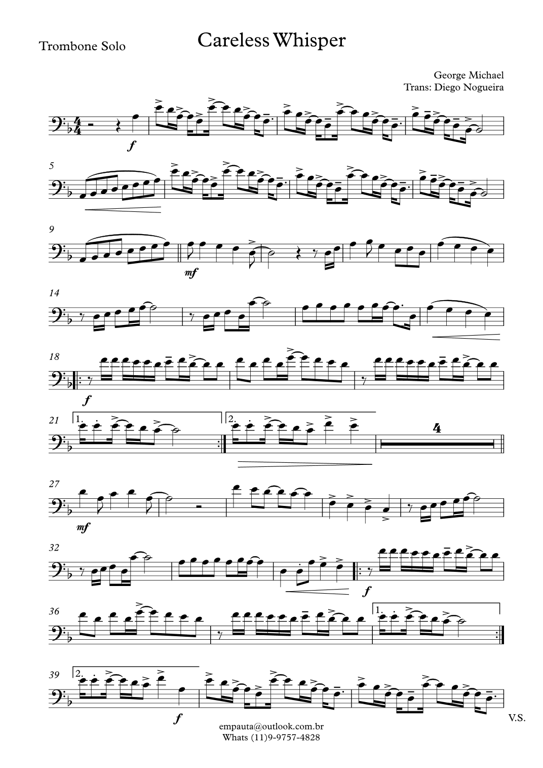 Careless (arr. Careless Whisper Solo Trombone)