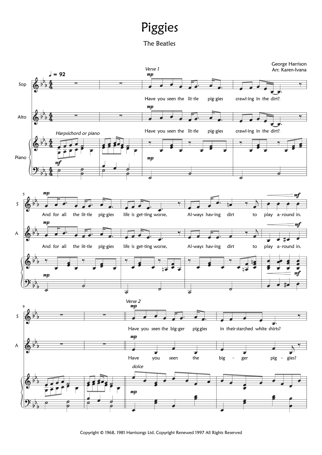 Piggies (arr. Karen Ivana)