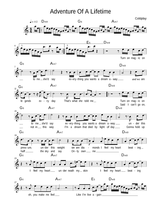 Adventure Of A Lifetime (arr. FakebookGuy)