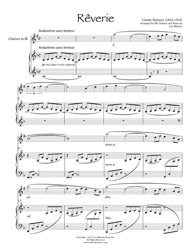 Rêverie - Claude Debussy, for Bb Clarinet and Piano (arr. Len Rhodes)