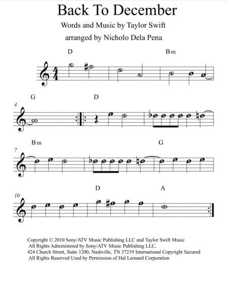 Back To December (arr. Nicholo Dela Pena)