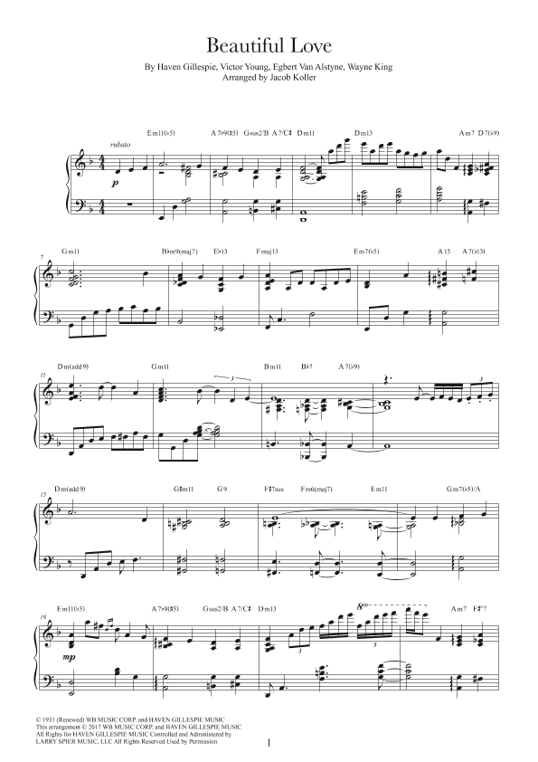 Beautiful Love (arr. Jacob Koller)