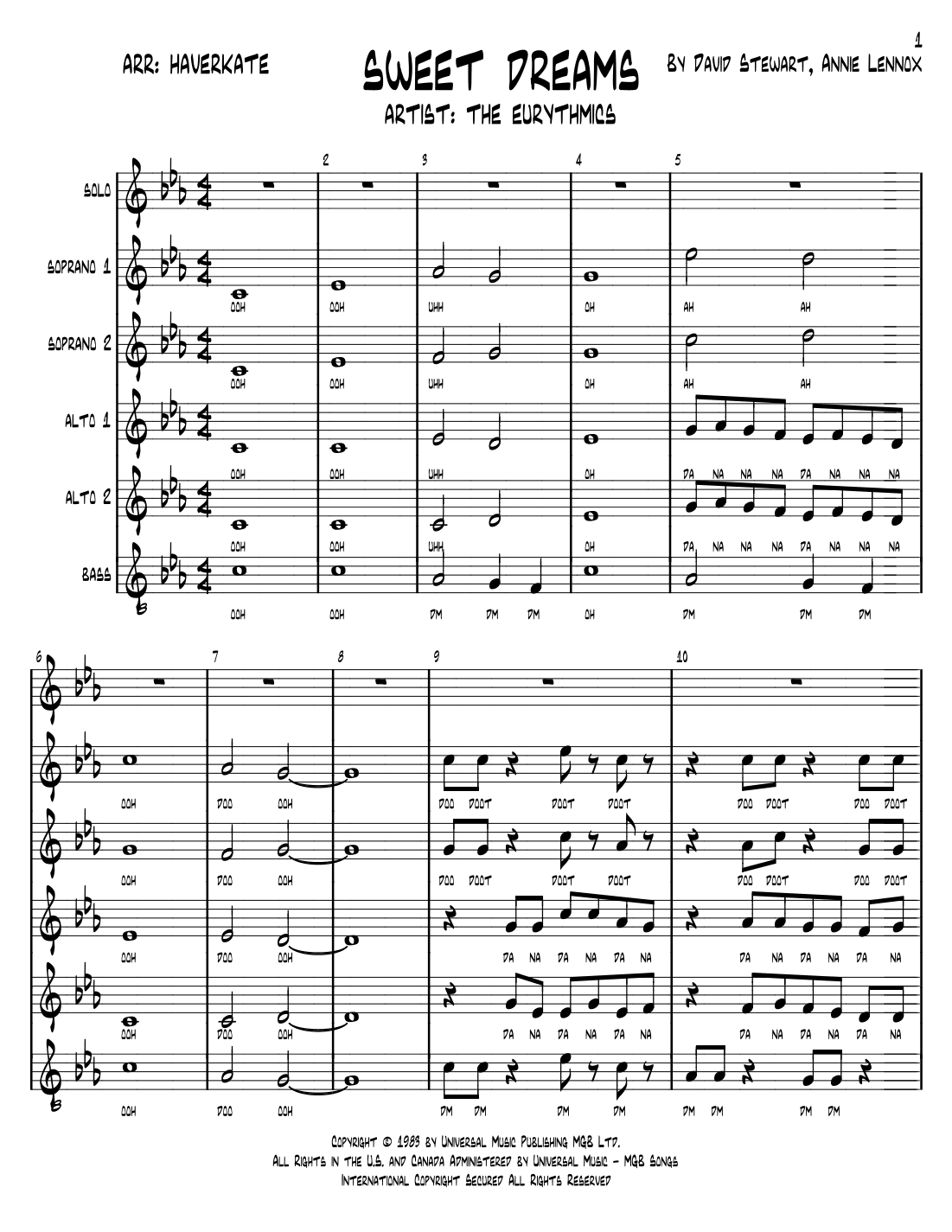 Sweet Dreams (are Made Of This) (arr. Brian Haverkate)