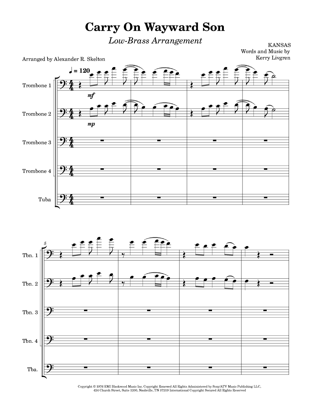 Carry On Wayward Son - Score Only (arr. Alexander Skelton)