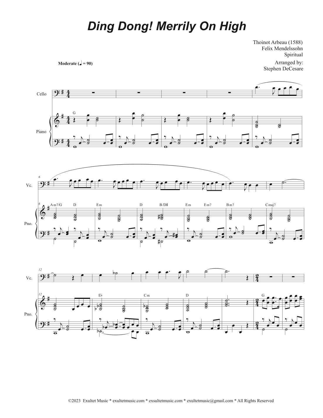 Ding Dong! Merrily On High (Cello solo and Piano) (arr. Stephen DeCesare)