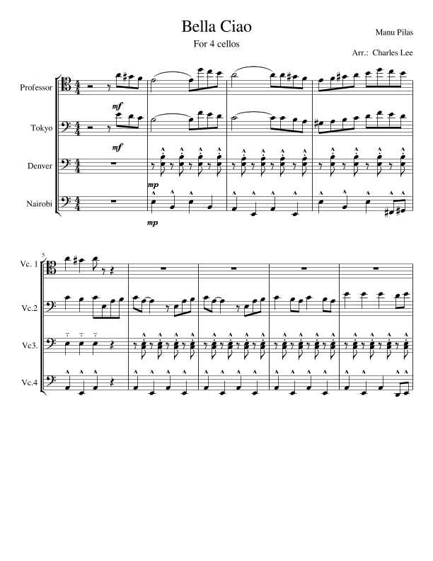 Bella Ciao for 4 cellos (arr. Charles JS)