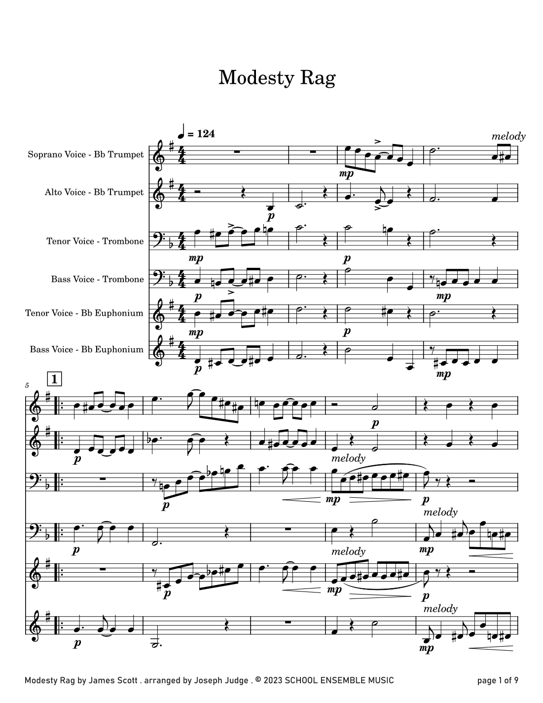 Modesty Rag by James Scott for Brass Quartet in Schools (arr. Joseph Judge)