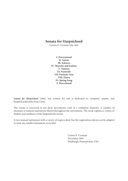 Carson Cooman: Sonata for Harpsichord